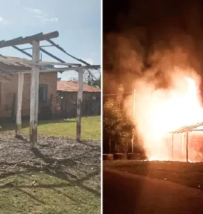 Palhoça da Comunidade Nossa Senhora da Luz destruída após incêndio em Coelho Neto