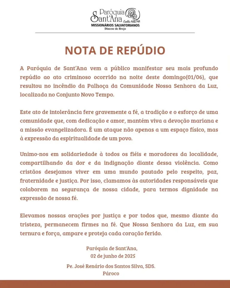 Palhoça da Comunidade Nossa Senhora da Luz após incêndio em Coelho Neto